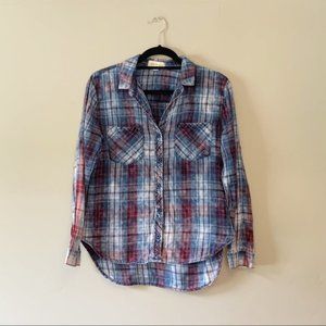 Cloth & Stone Acid Wash Distressed Plaid Shirt R3